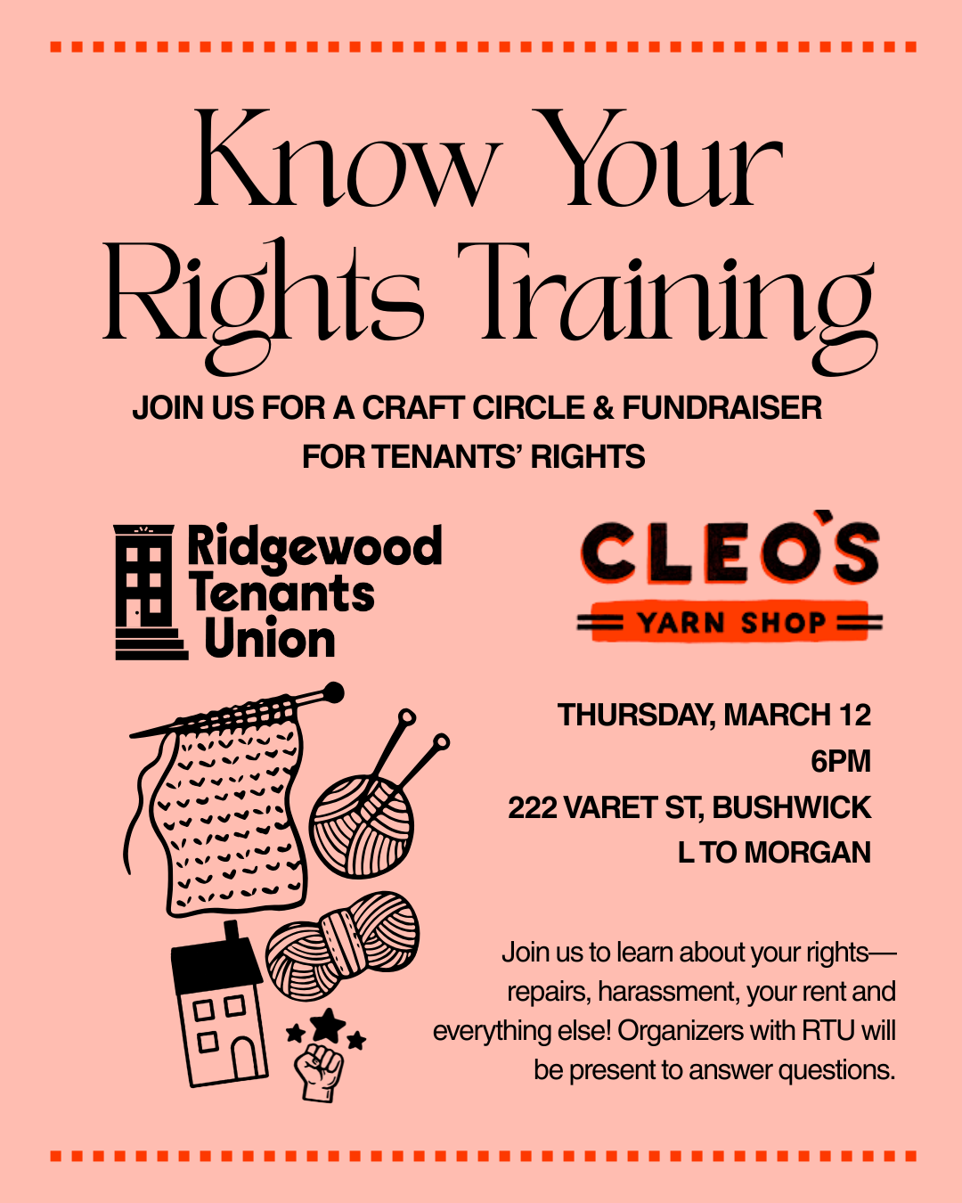 Know Your Rights Night with The Ridgewood Tenants Union Fundraiser!