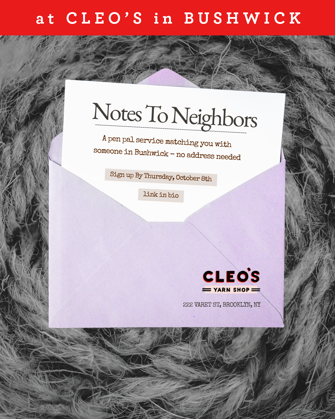 Notes to Neighbors @ Cleo's in Bushwick