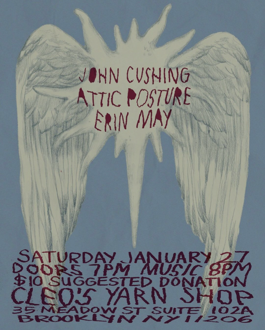 John Cushing, Attic Posture, Erin May Music Show Jan 27 8pm at Cleo's