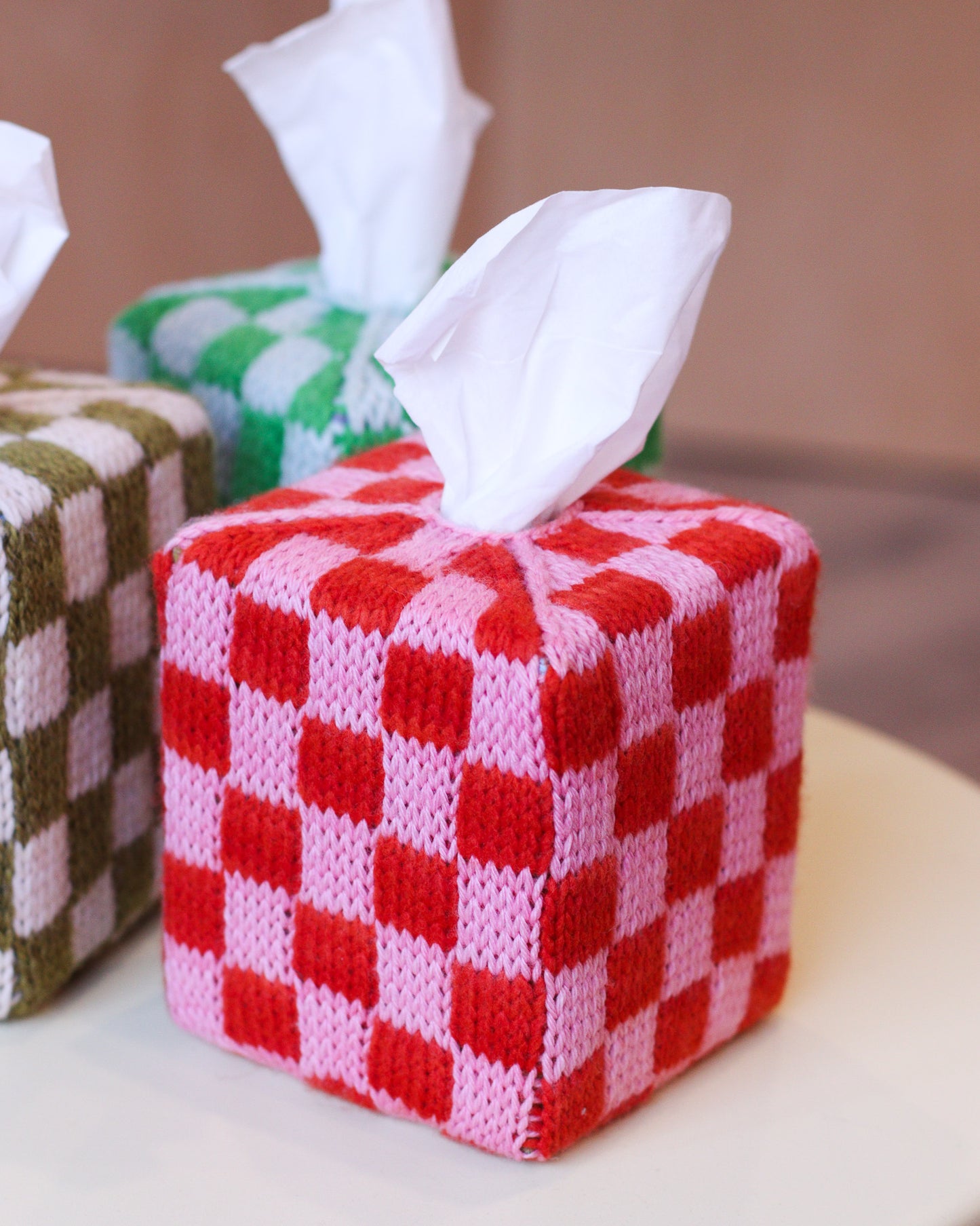 Checkerboard Tissue Box Cover Knitting Pattern: A Great Beginner to Colorwork Stash Buster Project!