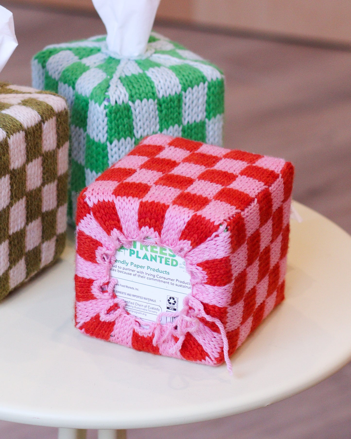 Checkerboard Tissue Box Cover Knitting Pattern: A Great Beginner to Colorwork Stash Buster Project!