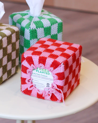 Checkerboard Tissue Box Cover Knitting Pattern: A Great Beginner to Colorwork Stash Buster Project!