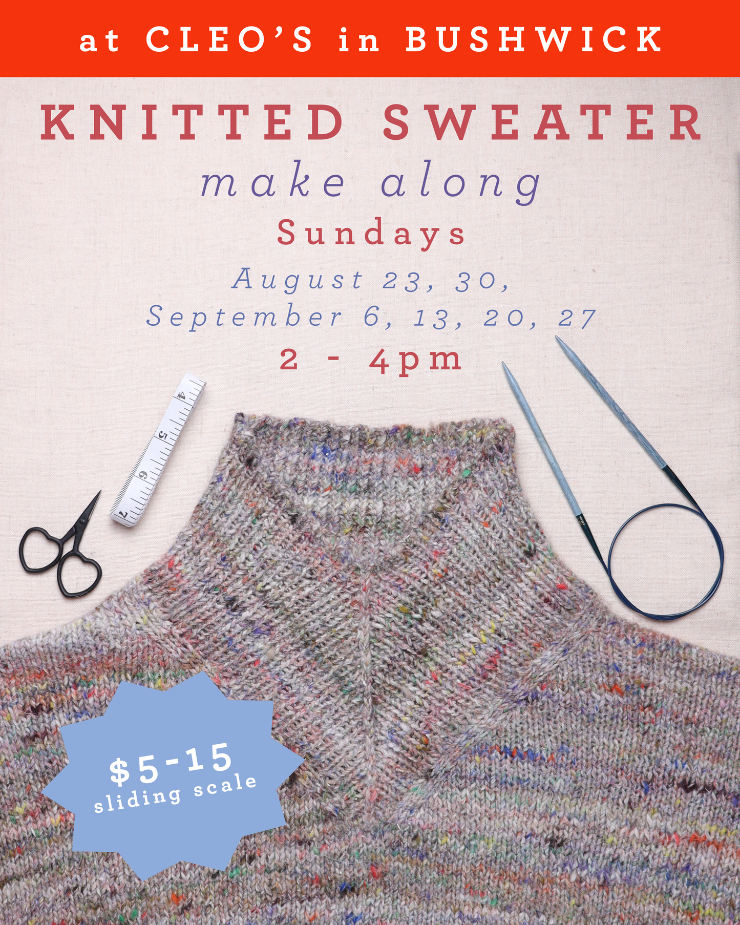 Sweater Make-Along Craft Circle @ Cleo's in Bushwick